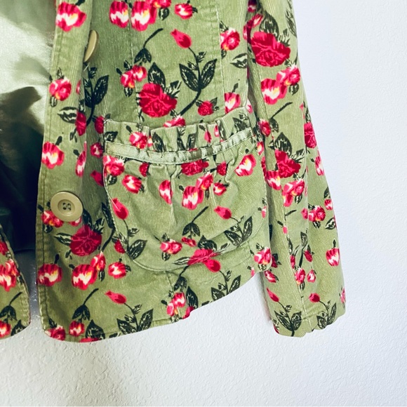 Outer Edge Boho Green Floral Corduroy Button Front Blazer Jacket Medium - Picture 4 of 7